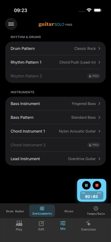 Guitar Solo Backing Instruments and Rhythm Engine