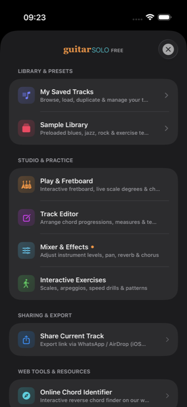 Guitar Solo Library and Instant Track Sharing