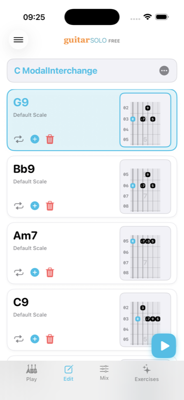 Guitar Solo Track and Chord Progression Editor